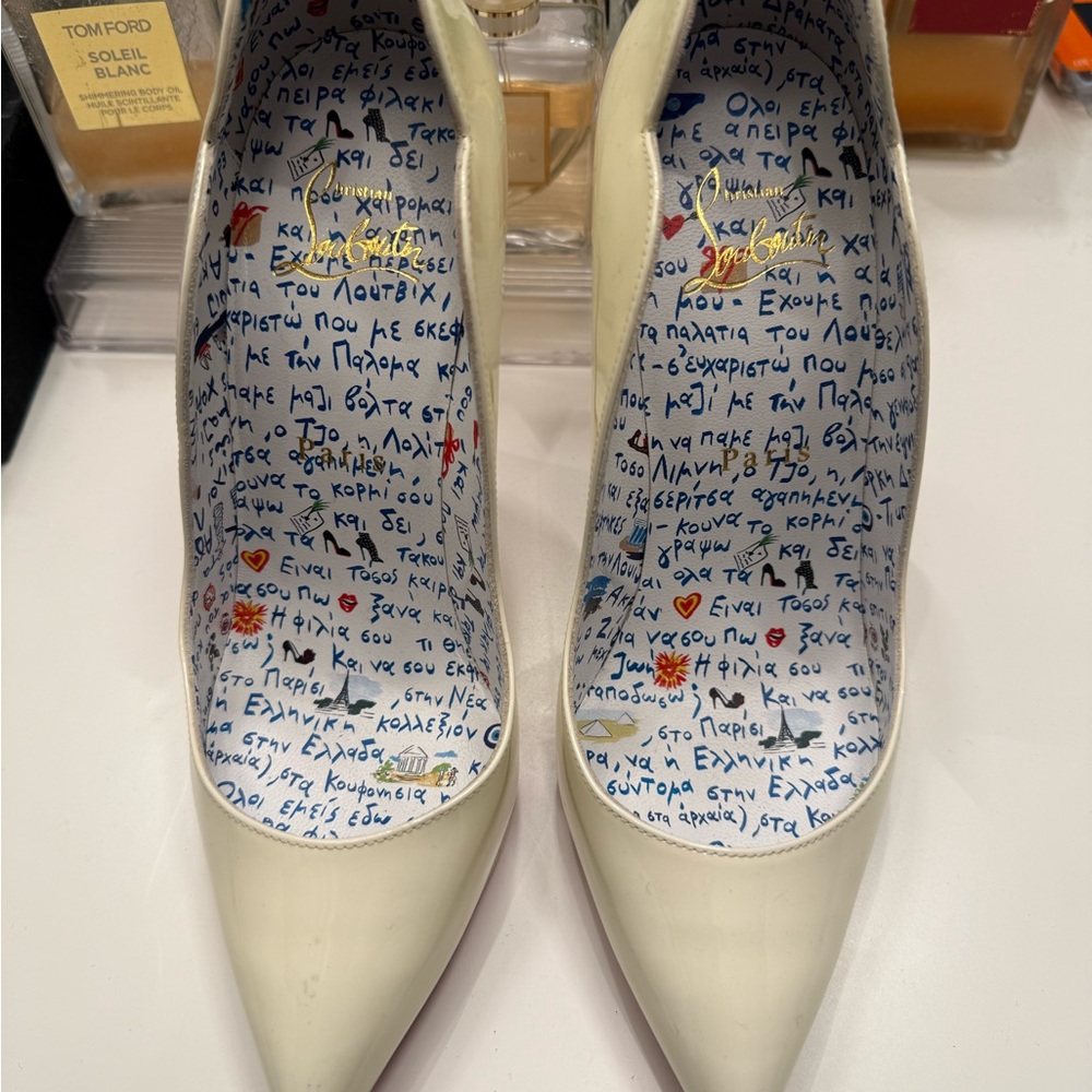 Brand New Christian Louboutin Greece/ Greek White/Cream Heels Size 36.5
